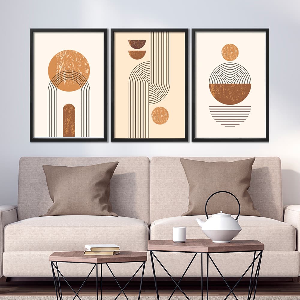 Kit Quadros Decorativos Abstrato Geométrico Linhas Formas