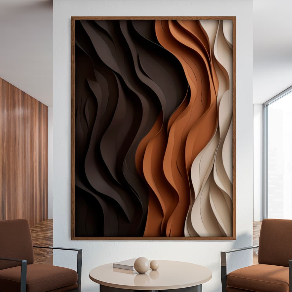 Quadro Decorativo Abstratos Ondas Marrom Arte Plástica